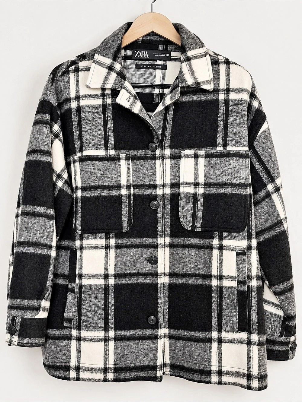 Zara Italian Fabric Plaid Wool Alpaca Blend Oversized Shacket Jacket S